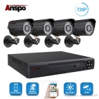 Anspo 4CH AHD Home Security Camera System Kit Waterproof Outdoor Night Vision IR-Cut DVR CCTV Home Surveillance 720P Bla